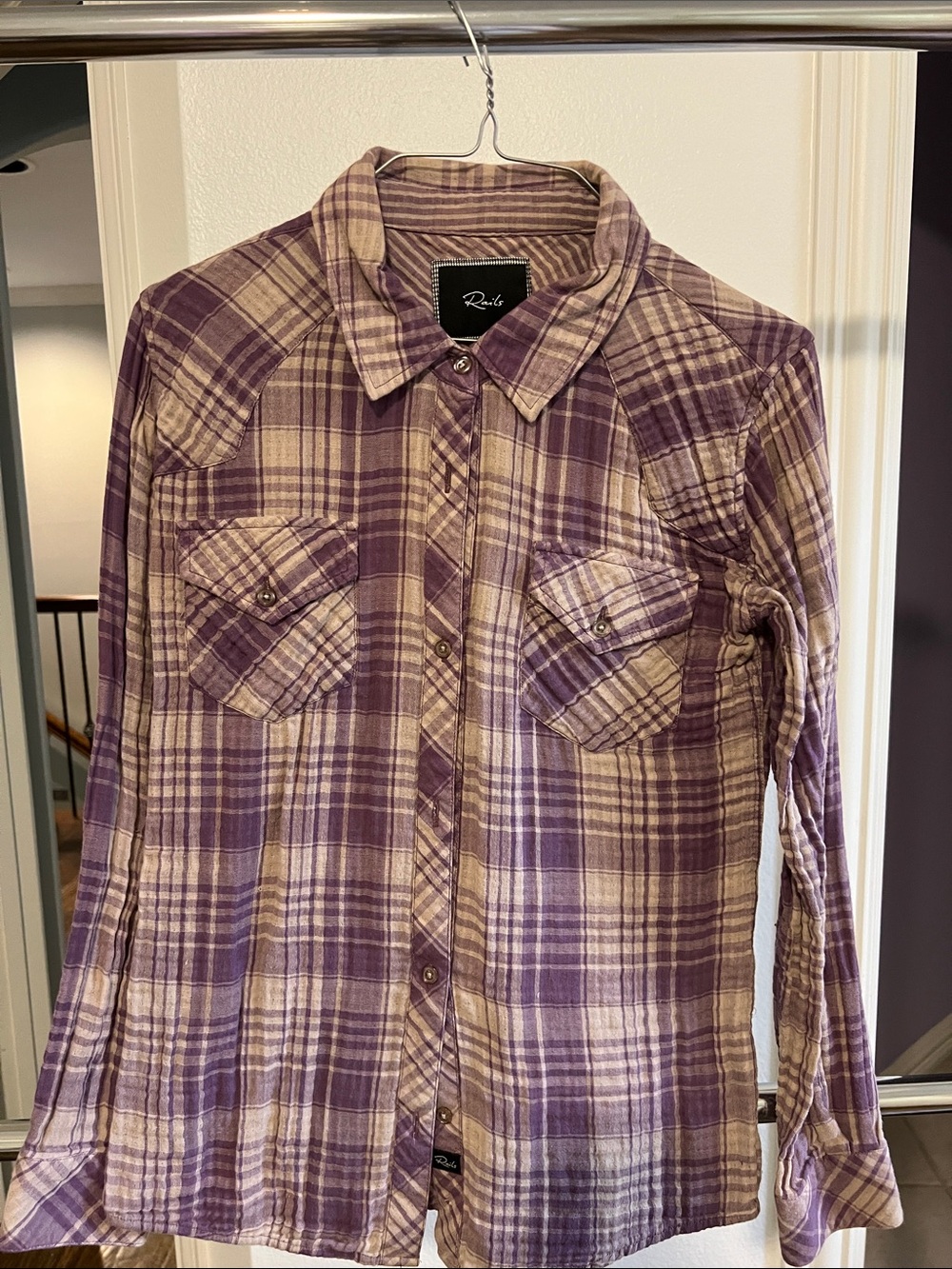 Rails Lavender and Cream Plaid Flannel Shirt
